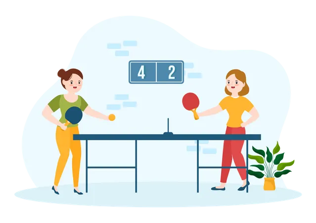 Girls Playing Table Tennis  일러스트레이션