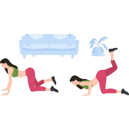 Girls taking exercise at home  Illustration