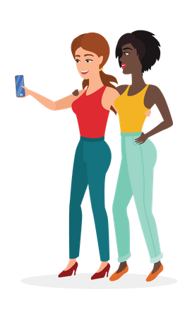 Girls taking selfie on mobile  Illustration