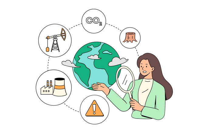 Global environmental problem caused due to human interference  Illustration