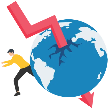 Global Recession or Economic Slowdown, global financial crisis, Effect of inflation, The stock market is volatile, Arrow graph falling into the world  Illustration