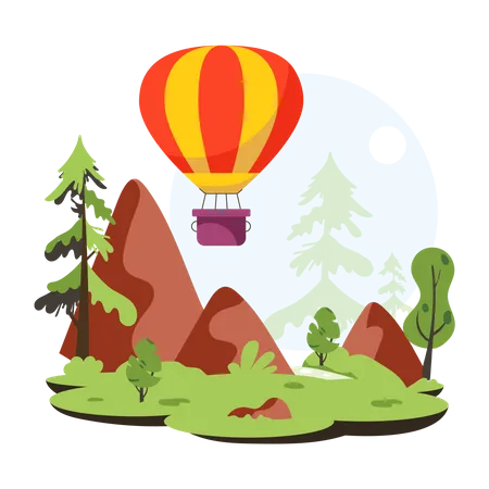 Globo aerostático en el bosque  Ilustración