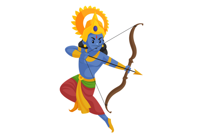 God Rama fighting with bow and arrow  Illustration