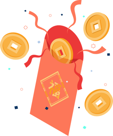 Golden Coin Inside Red Envelope  Illustration