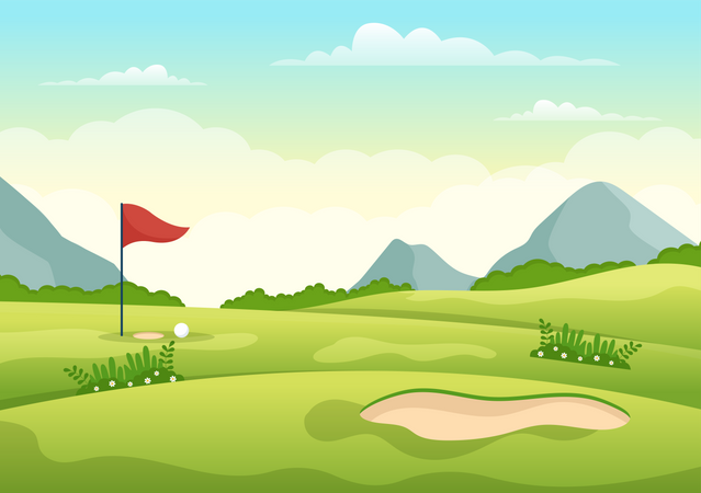 Golf ground with flag  イラスト