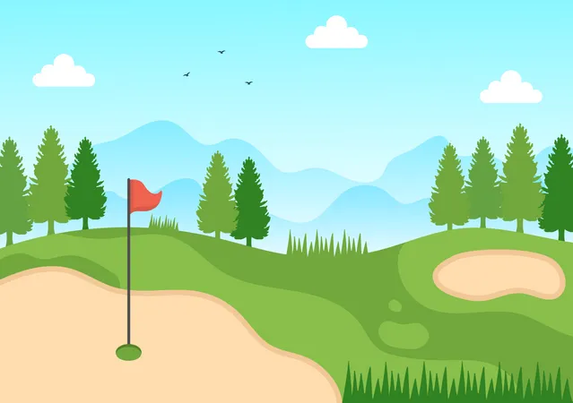 Golf ground with flag  Illustration