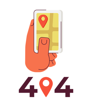 Gps navigator on smartphone showing error 404 flash message  Illustration