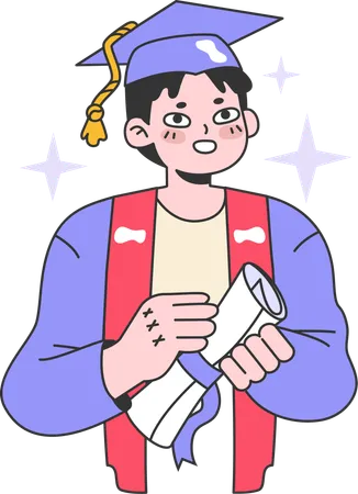 Graduate boy receives certification scroll  Illustration