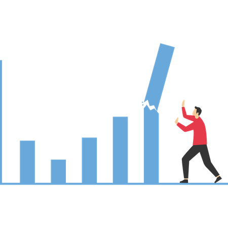 Graph breaks down and falls on the businessman  일러스트레이션