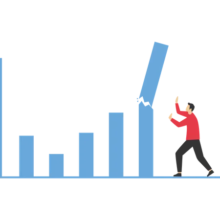 Graph breaks down and falls on the businessman  일러스트레이션