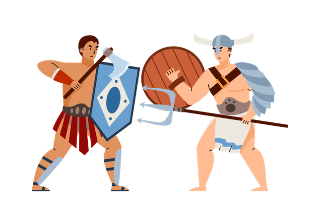 Greek or Roman gladiators or legionaries  Illustration