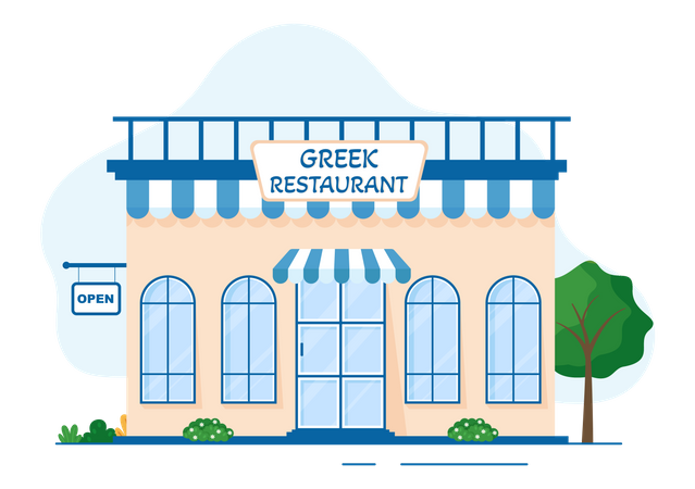 Greek restaurant exterior  イラスト