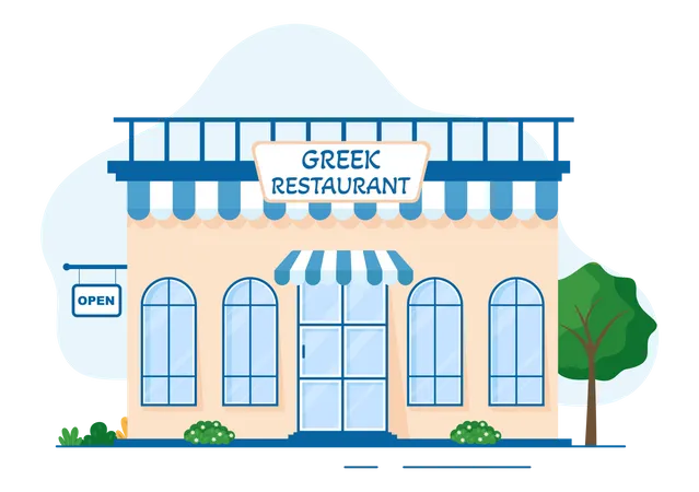 Greek restaurant exterior  イラスト