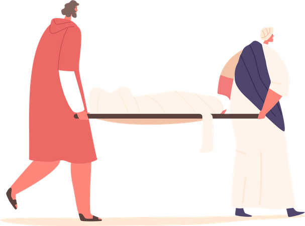 Grieving Apostle Characters Tenderly Bear The Lifeless Body Of Jesus on Stretchers  Illustration