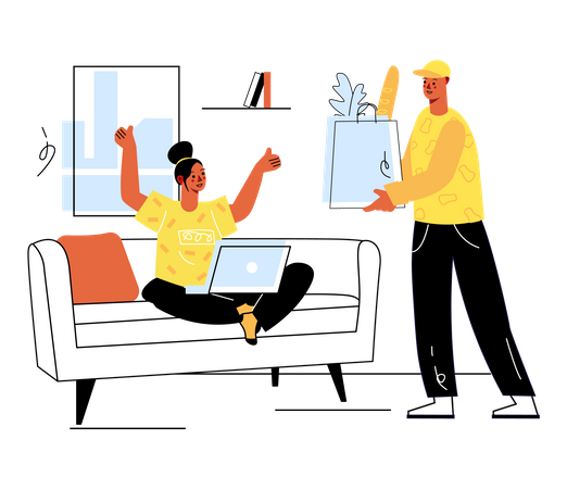 Grocery Delivery at door  Illustration