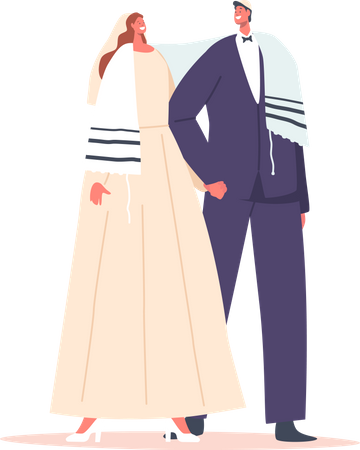 Groom in Suit and Bride in White Dress  Illustration