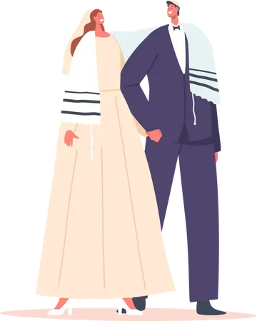 Groom in Suit and Bride in White Dress  Illustration