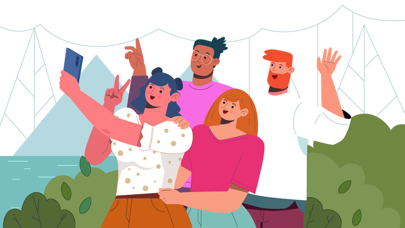 Group of friends taking selfie  Illustration