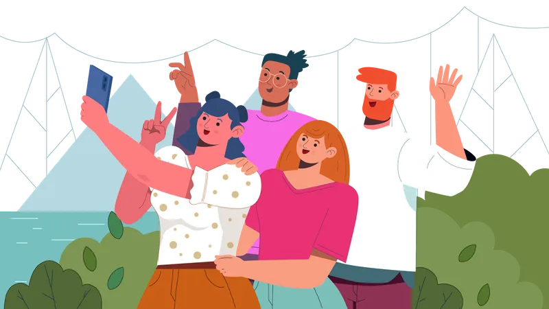 Group of friends taking selfie  Illustration