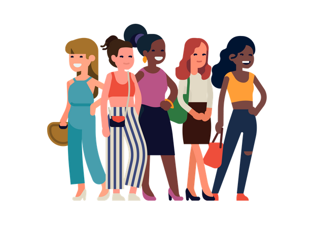 Group of girls standing together  Illustration