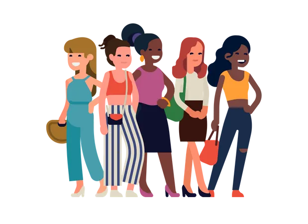 Group of girls standing together  Illustration