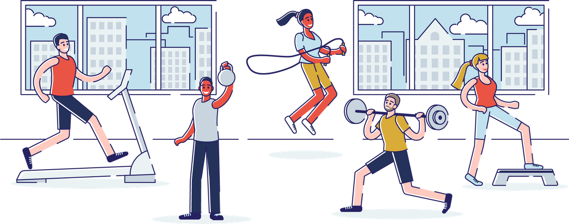 Group Of People Are Training In The Gym  Illustration