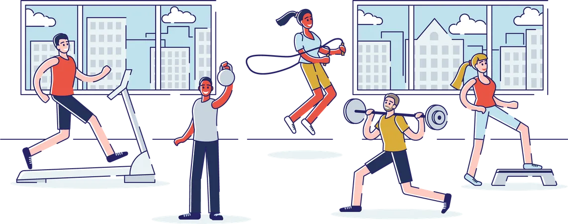 Group Of People Are Training In The Gym  Illustration