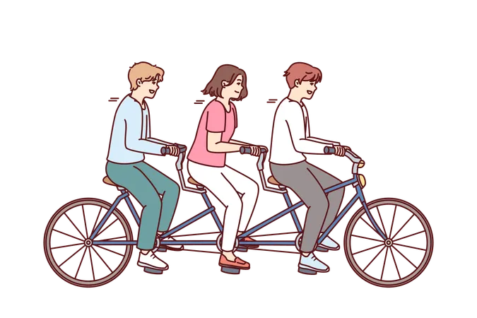 Group of people riding same bike together and enjoying shared relaxation and teamwork  Illustration