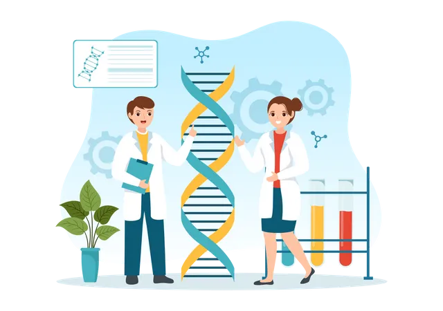 Group of scientist working on DNA  Illustration