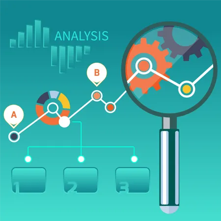 Growth chart magnifying glass focusing  Illustration