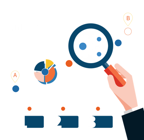 Growth chart magnifying glass focusing on point  Illustration