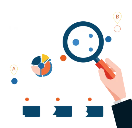 Growth chart magnifying glass focusing on point  Illustration