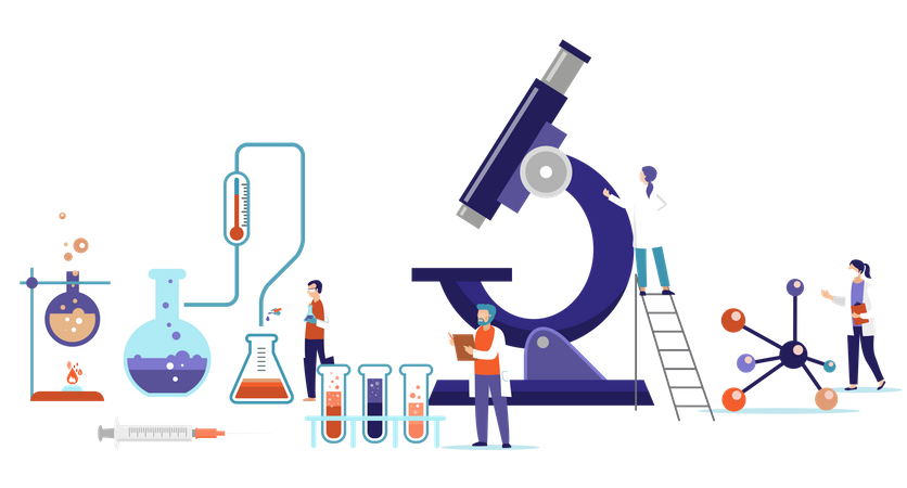 Gruppe von Wissenschaftlern, die im Labor arbeiten  Illustration