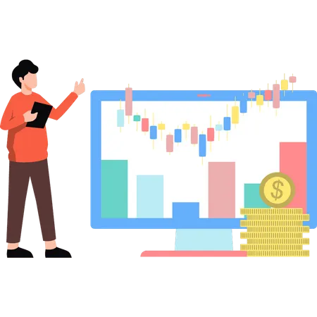 Guy looking at dollar analytics  Illustration