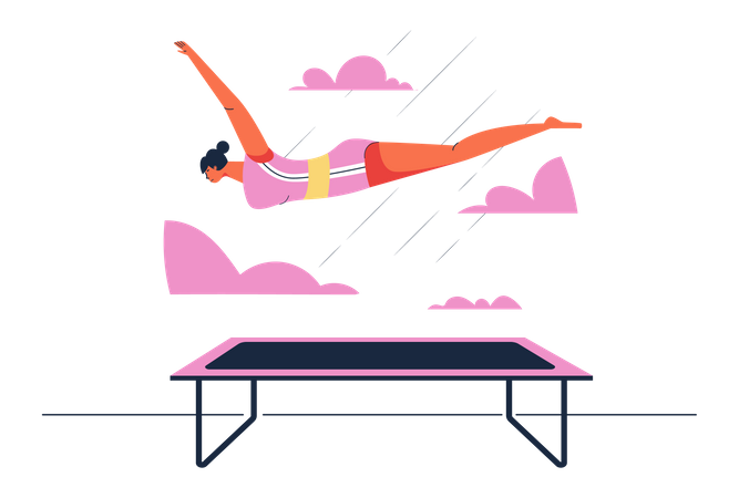 Gymnast girl with flying in the air pose after using springs board  Illustration