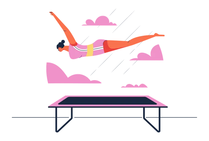 Gymnast girl with flying in the air pose after using springs board  Illustration