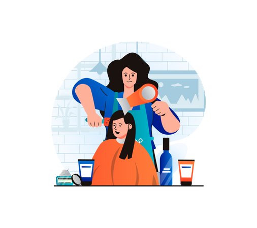 Hairdressing by salon worker  Illustration