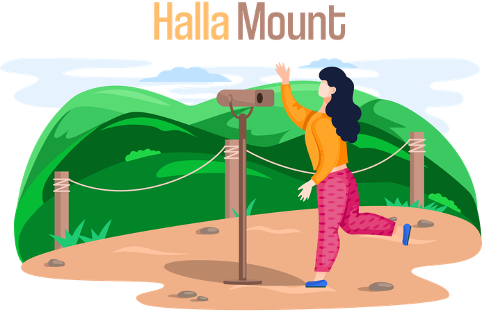 Hallasan mountain famous landmark of Jeju Island in south Korea. Extinct volcano in national park  Illustration