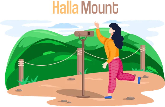 Hallasan mountain famous landmark of Jeju Island in south Korea. Extinct volcano in national park  Illustration