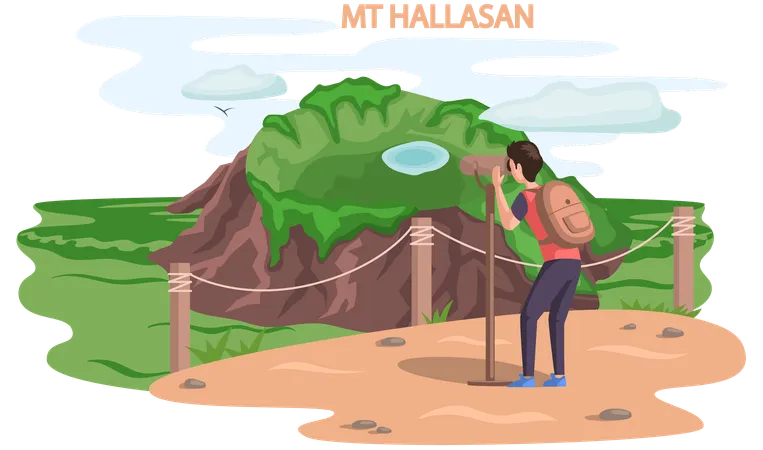 Hallasan mountain famous landmark of Jeju Island in south Korea  Illustration