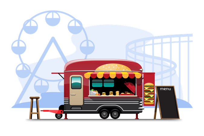 Hamburger shop on wheels  Illustration