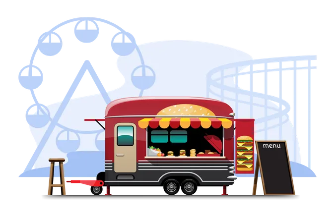 Hamburger shop on wheels  Illustration