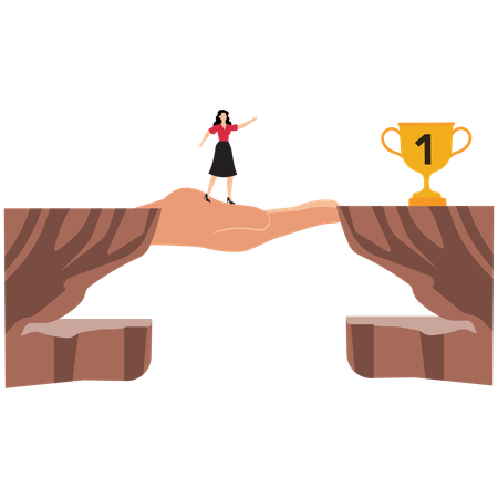 Hand helping businesswoman to reach success trophy  Illustration