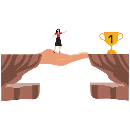 Hand helping businesswoman to reach success trophy  Illustration