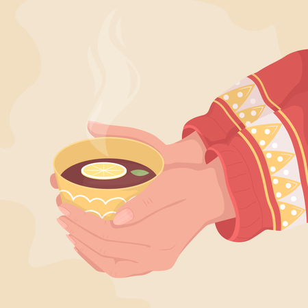 Hand holding a cup of hot lemon tea  Illustration