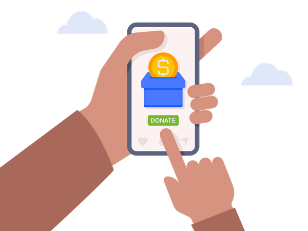 Hand holding smartphone with donation money  Illustration