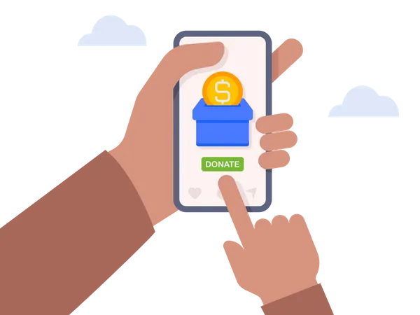 Hand holding smartphone with donation money  Illustration