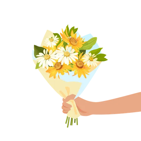 Hand oder Person, die einen schönen Blumenstrauß gibt  Illustration