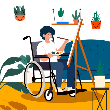 Handicapped man doing painting  일러스트레이션