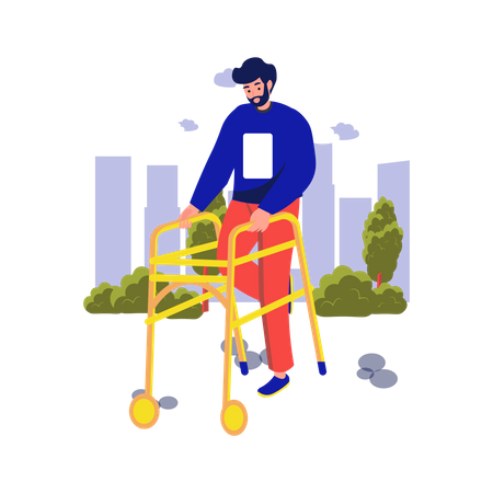 Handicapped man walking  Illustration